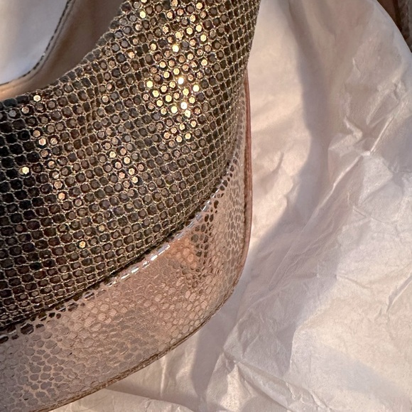 Jimmy Choo Gold Glitter Fabric And Embossed Leather Eros Platform Pump 38 - Picture 9 of 9